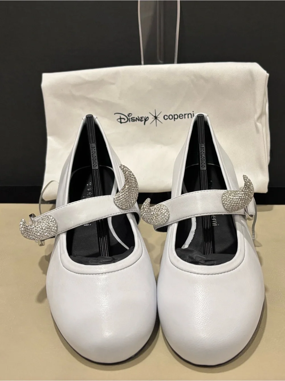 Disney Ballerina Flats, Coperni White Silver Crystal Horn Size 7 Cosplay Pride